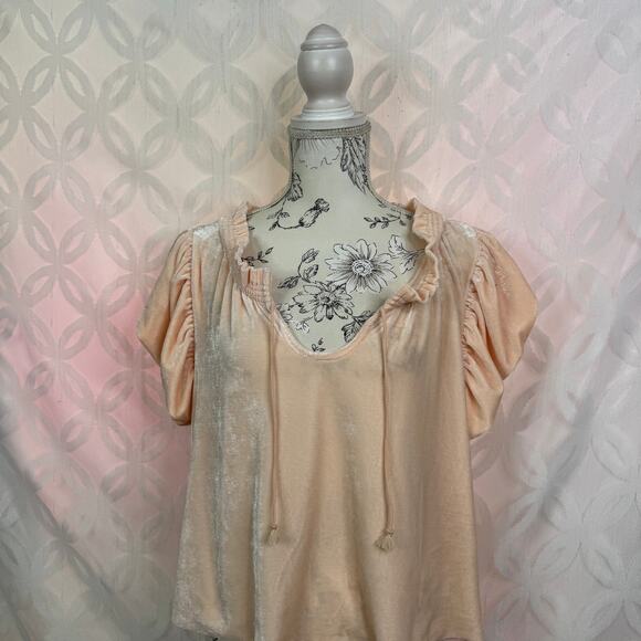 Free People Terese Top Pink Tint Flutter Short Sleeves Size M - Picture 3 of 8